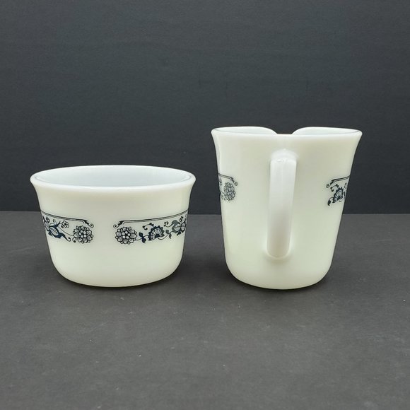 Pyrex Old Town Blue Creamer & Sugar Bowl Corningware Blue Onion Sugar Creamer - Picture 6 of 9